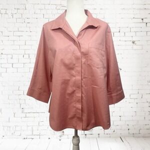 Chicos No Iron Shirt Blouse Size 12 / 14 Coral Hidden Buttons Cotton Office